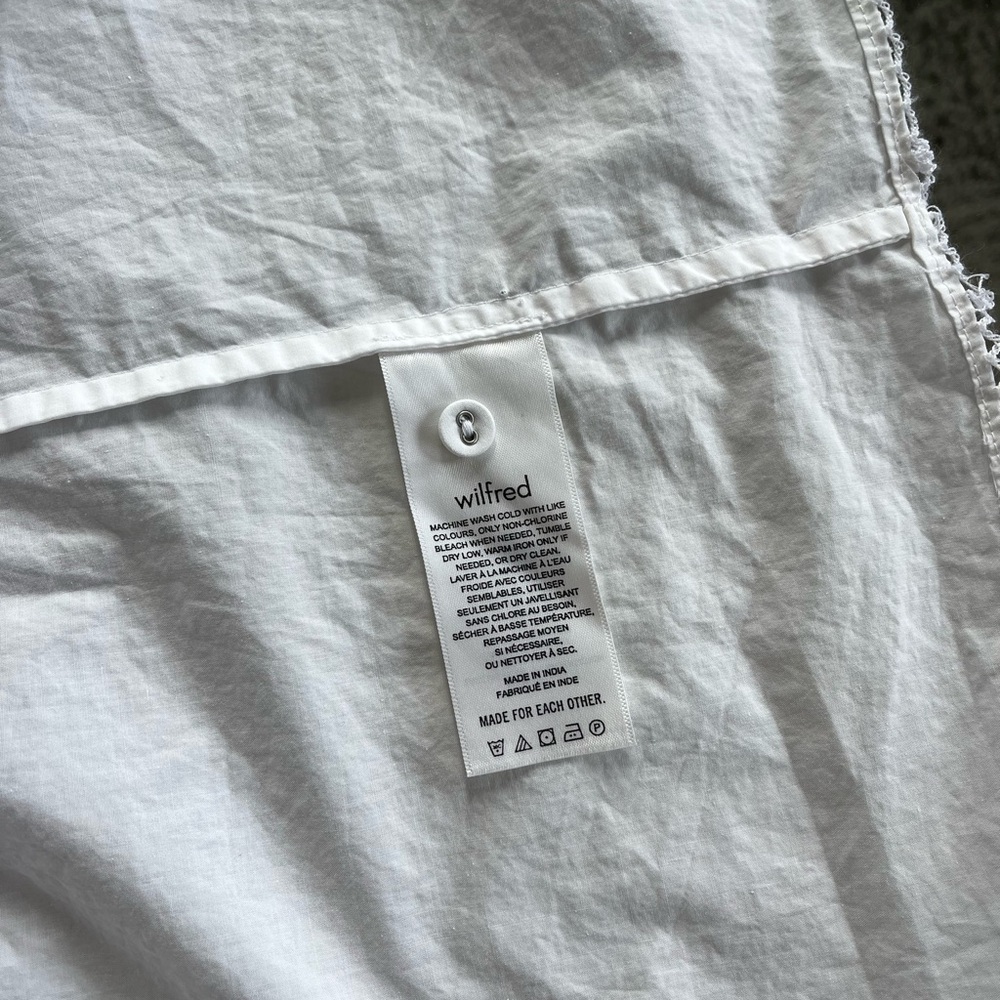 Aritzia Wilfred Verbena Poplin White Cotton Ruffle Boho Casual Relaxed Blouse L - Picture 16 of 17